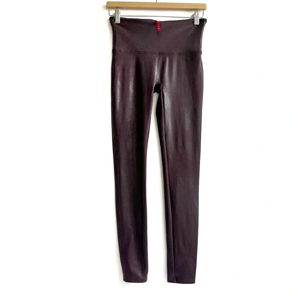 SPANX Faux Leather Leggings High-Waisted Wine Burgundy Size Large - Picture 4 of 16